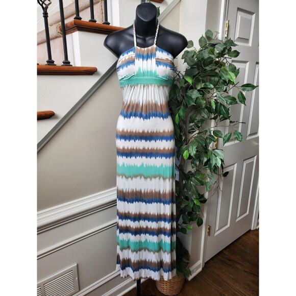 Neiman Marcus Women Multicolor Viscose Halter Neck Sleeveless Long Maxi Dress XS - Picture 8 of 11